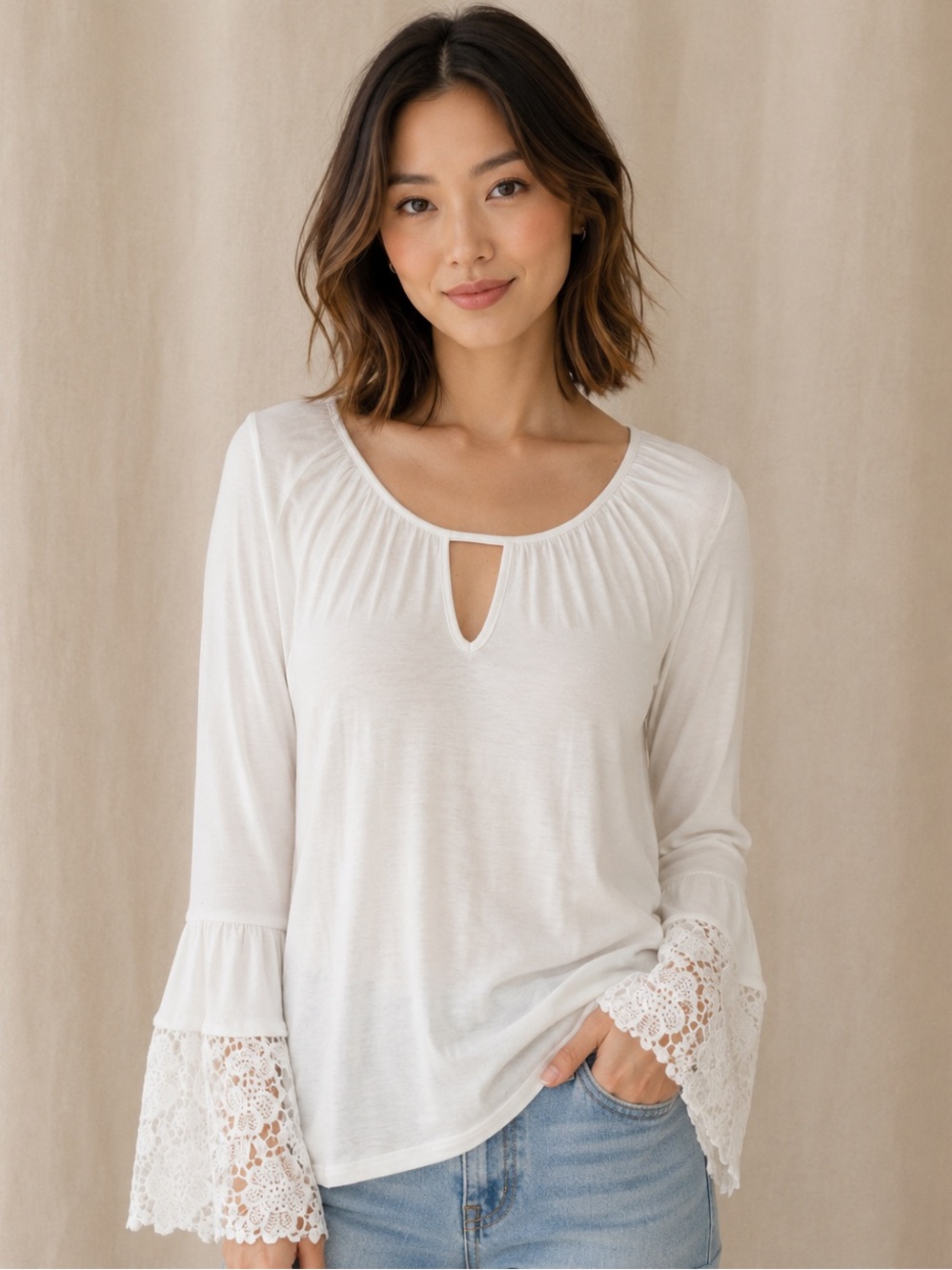 Cable & Gauge White Boho Blouse Stretch
